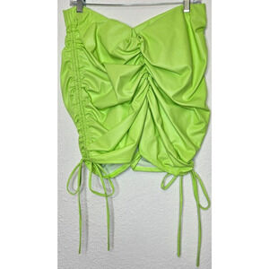 K + Glam Women Shorts 2XL Neon Green Rubber Faux Leather Ruched Club Rave Dance